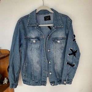 Love Tree Denim Jacket for women. Denim Jacket with criss cross Ribbon.